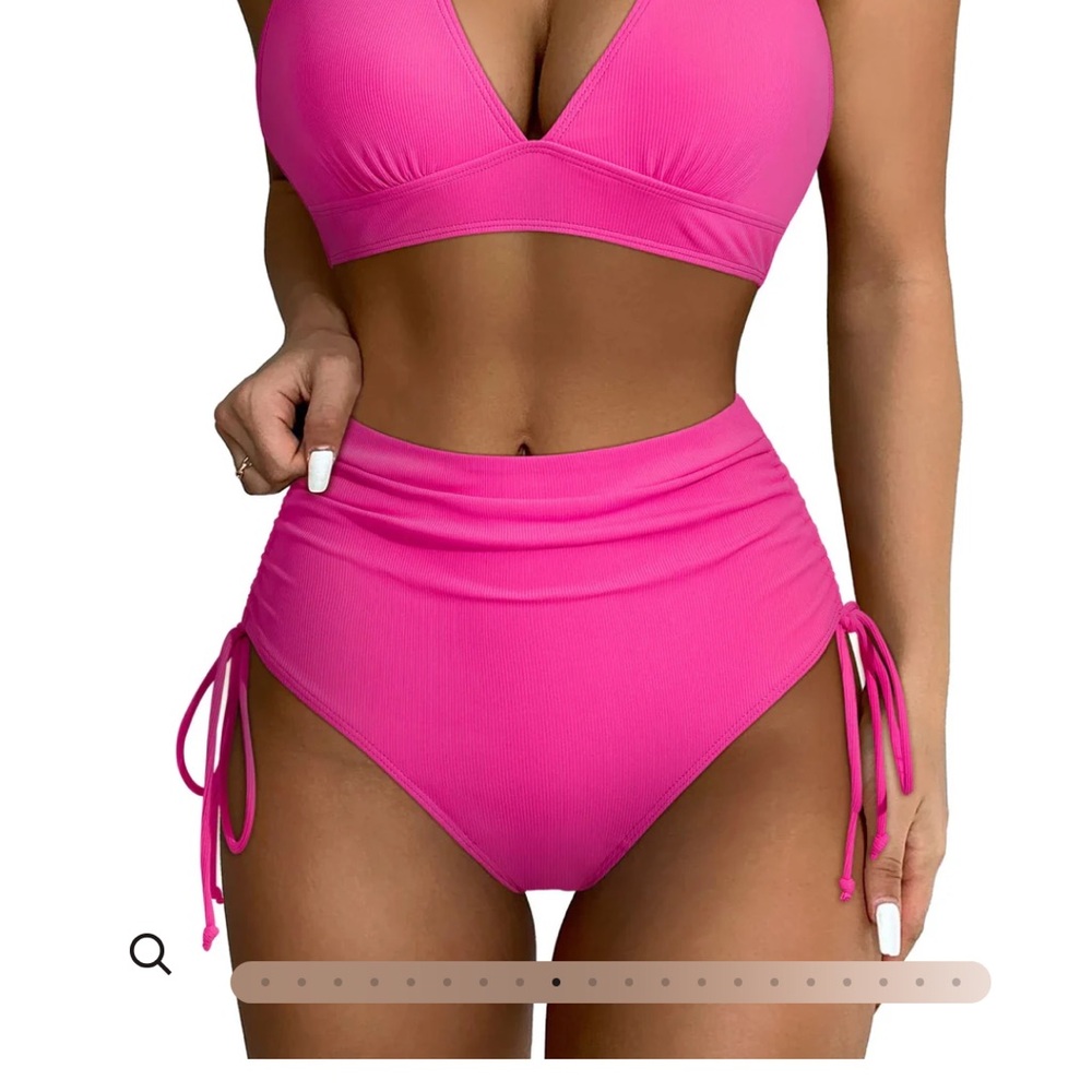 Bright Pink Ribbed Bikini Bottom size large